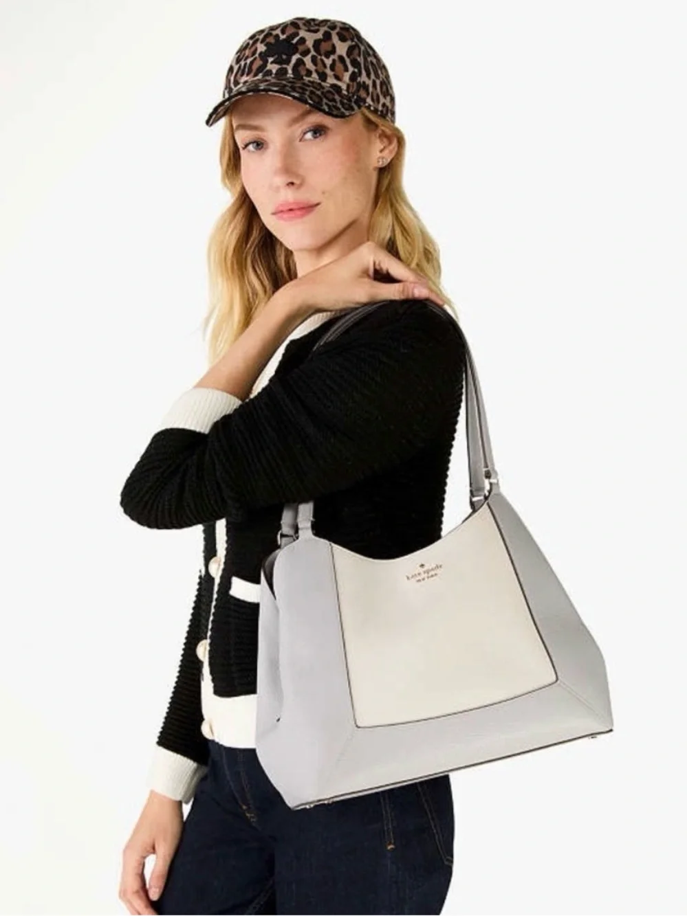 NWT Kate Spade Lena Large Triple Compartment Shoulder Bag Grey/Silver KH439
